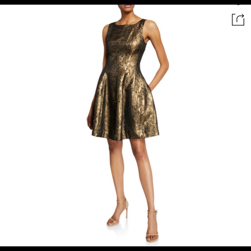 HALSTON Metallic Fit-and-Flare Cocktail Dress